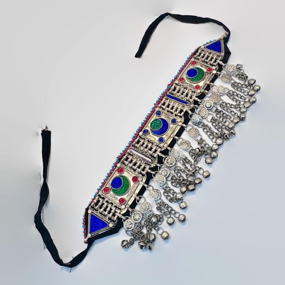 Boho Choker, Afghan, Arm Band, Anklet, Middle Eastern, Vintage Necklace, Blue, - Picture 4 of 5